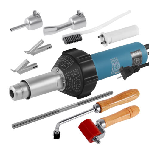 1600W Hot Air Plastic Welder Heating Gun PVC Welding Kit Nozzle Roller Rod