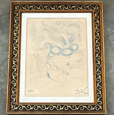 Salvador Dali PEGASUS IN FLIGHT WITH AN ANGEL 1970 Blue Etching Plate Signed