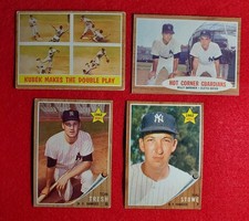 1962 TOPPS NEW YORK YANKEES CARD LOT (4) TOM TRESH , STOWE, KUBEK, BOYER EX