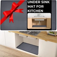 Under Sink Mat - 34 x 22 Gray Flexible Silicone Under Sink Mats for Kitchen,