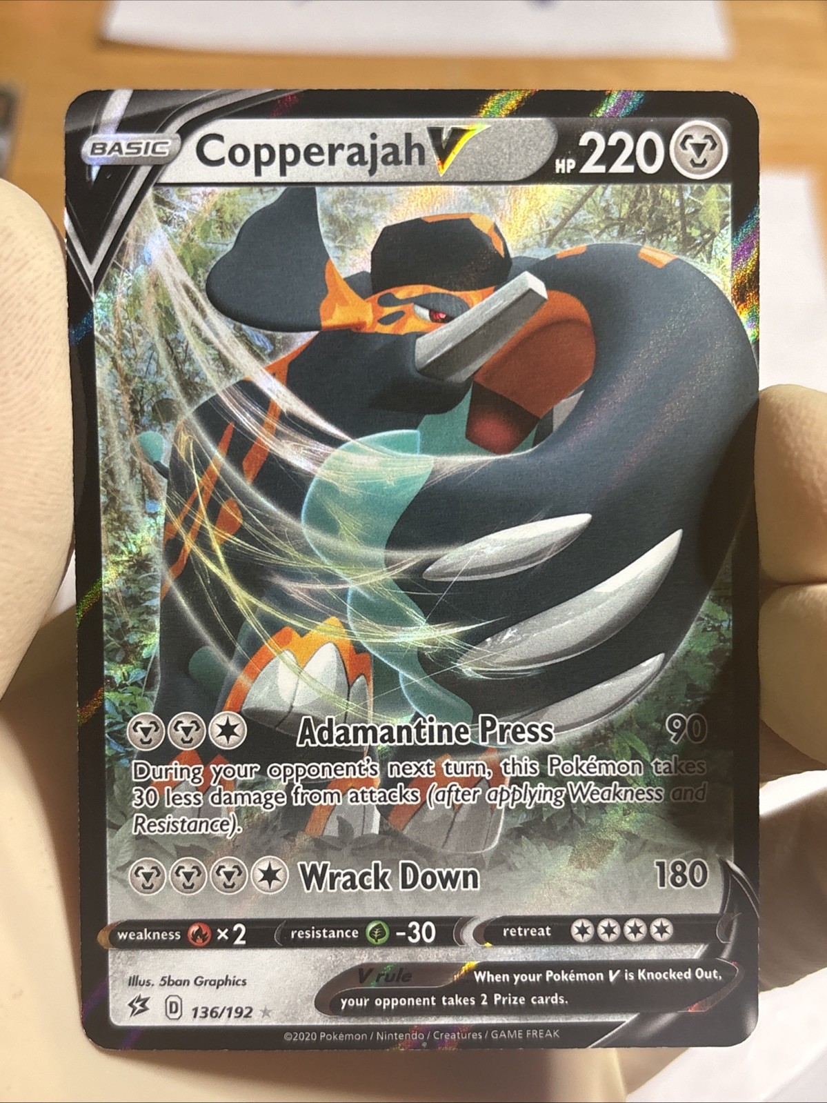 Copperajah V 136/192 Holo Full Art Rebel Clash Pokemon Trading Card TCG NM