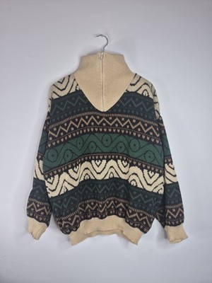 30 Vintage Jean Legalli 90s Quarter Zip Strickpullover Geometrisch Opa Pullover