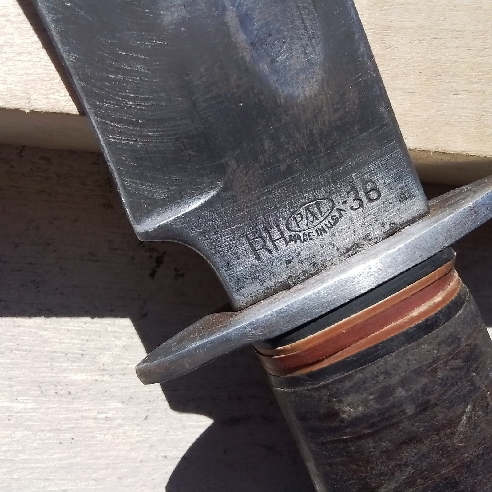 Vintage WW2 PAL 36 Fighting Knife 10.8", Stacked Leather Hdl, 6.1" Bl w\ Sheath