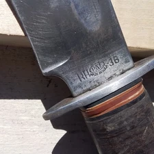 Vintage WW2 PAL 36 Fighting Knife 10.8", Stacked Leather Hdl, 6.1" Bl w Sheath