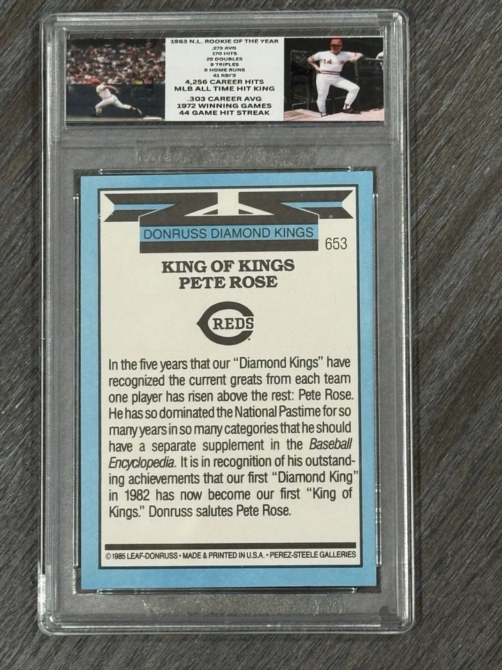 Tarjeta automática firmada por Pete Rose Reds 1986 Donruss King Of Kings losa personalizada Foto 2 de 2