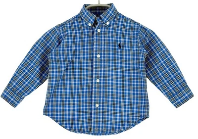 Ralph Lauren Jungen Hemd Langarm Blau 24 Monate Baumwolle Karo Button-Up - Bild 1 von 4