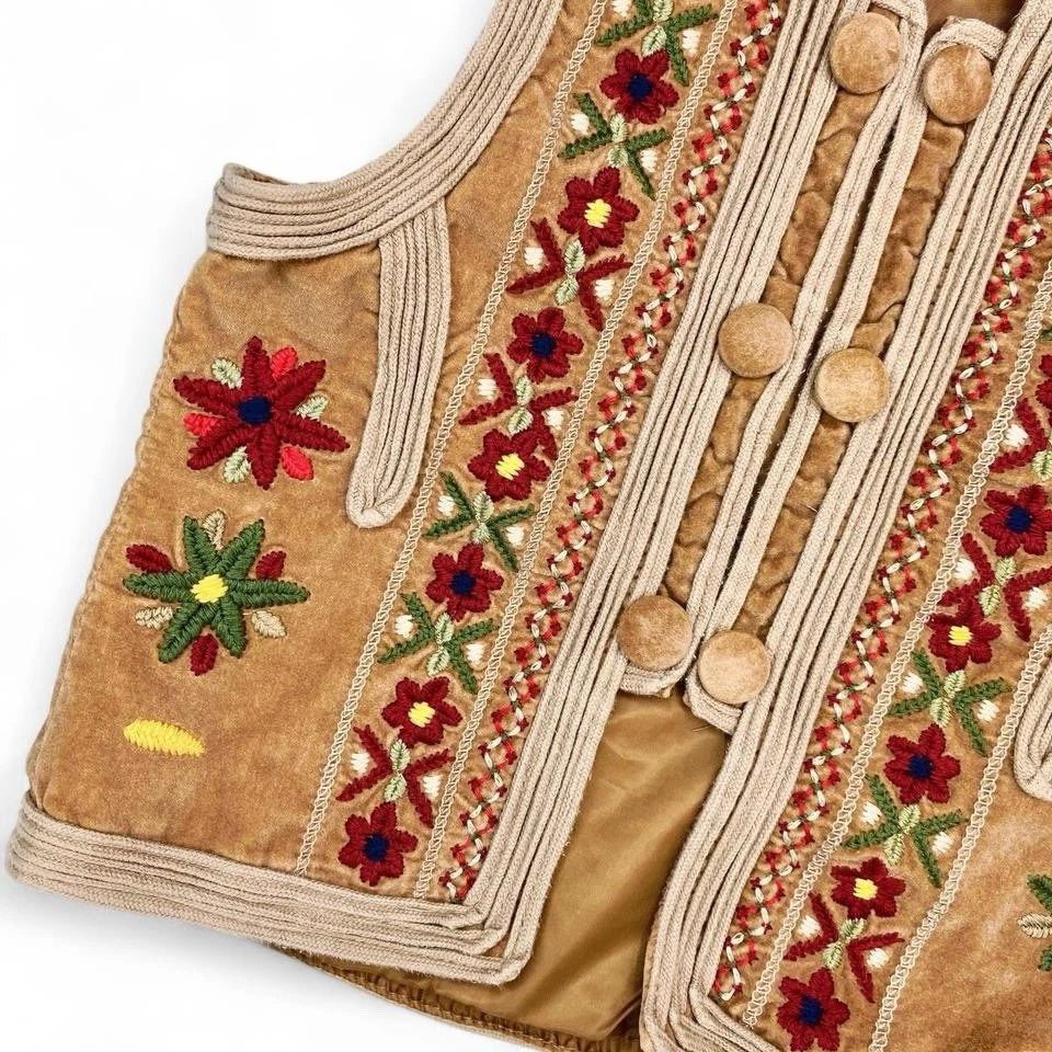 Винтажный Y2K Mary-Kate & Ashley Olsen коричневый желтовато-коричневый вышивка цветочный хиппи жилет - Изображение 2 из 4