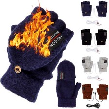 Rechargeable USB Electric Heated Gloves Full  Half Finger Warmer Winter Mitten