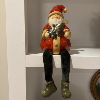 Formano Ceramics Christmas Sitting Shelf Santa Folk Art Dangly Legs