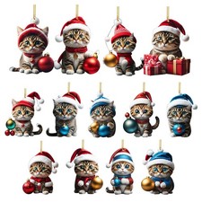 6/7Pcs NEW Cute Cat Hang Ornaments Christmas Decorations 2D Animal Ornament
