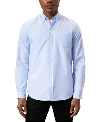 Frank & Oak Mens Jasper Button Up Shirt, navy, S Neck