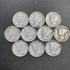 Lot of 10 Mercury Dimes 90% Silver Various Dates Circulated Condition