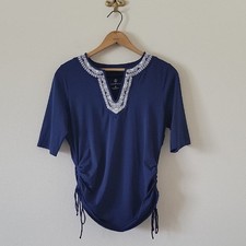 Lands' End Navy Embroidered Adjustable Tunic Swim Rash Guard Top Size Medium