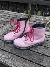 Dr Martens 1460 J Boots Juniors Size 3 Pink Patent Leather Lace Up Combat Shoes