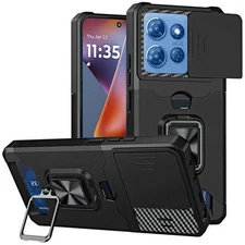 For Moto G 2025 Case Multi-Use Card Slot w/ Magnetic Ring Stand + Tempered Glass