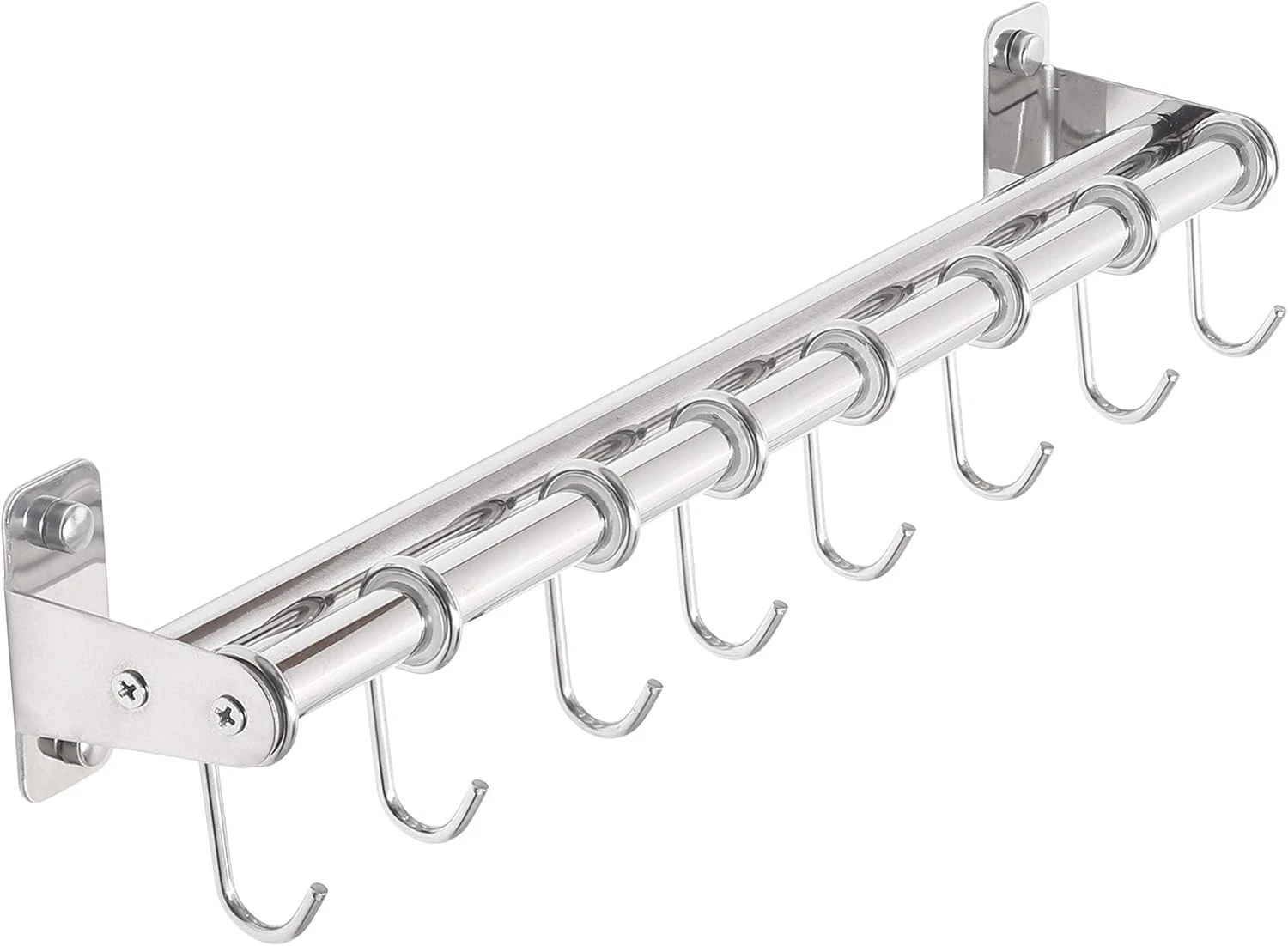 Pot Rack - Pots and Pans Hanging Rack with 8 Hooks Double Bars Wall Mounted