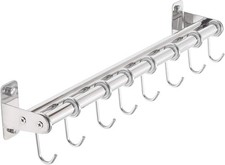 Pot Rack - Pots and Pans Hanging Rack with 8 Hooks Double Bars Wall Mounted