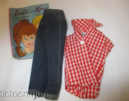 VINTAGE BARBIE DOLL FASHION CLOTHES #967 PICNIC SET BLOUSE & DENIM JEANS