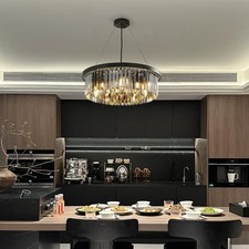 Black Crystal Pendant Light Modern Round Design for Island Foyer Hallway