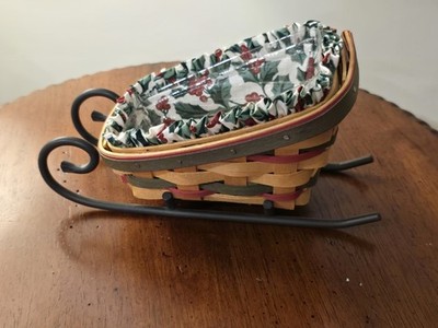 Longaberger 1998 Dash Away Sleigh Basket 13943 Liner Protector Iron Runners