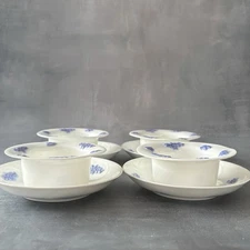 Set Of 4 Adderley Chelsea  Blue 4 inch” Ramekins &  5.25” Saucers Embossed