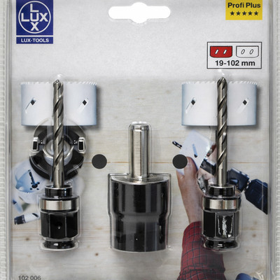 LUX Lochsägenadapter Set 3tlg 19 102 mm mit 2 Zentrierbohrer Lochsäge Adapter
