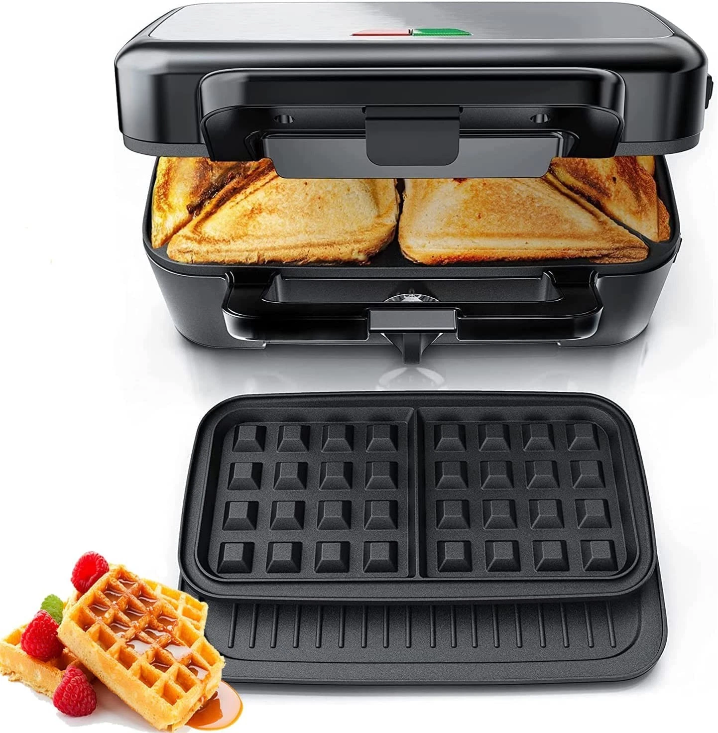 3-in-1 Sandwich Maker, 1200W Waffle Maker & Panini Press Grill, 3 Removable N...