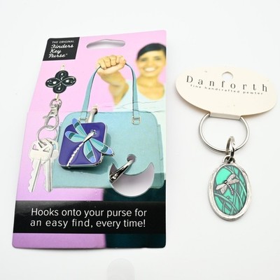 Danforth Pewter Dragonfly Keychain & Finders Purse Hook Lot Green Blue Enamel