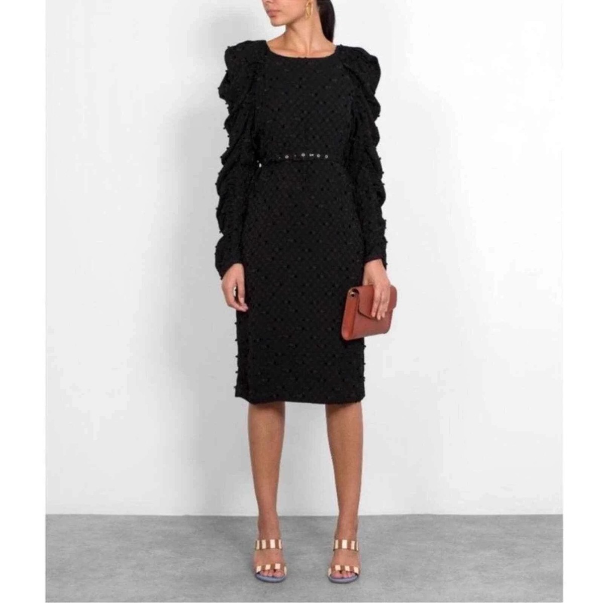 Rachel Comey Dress Whiff Black Lashes Textured Jacquard Belt Long Sleeve 2 LBD Rachel Comey Dress Whiff Black Lashes Textured Jacquard Belt Long Sleeve 2 LBD