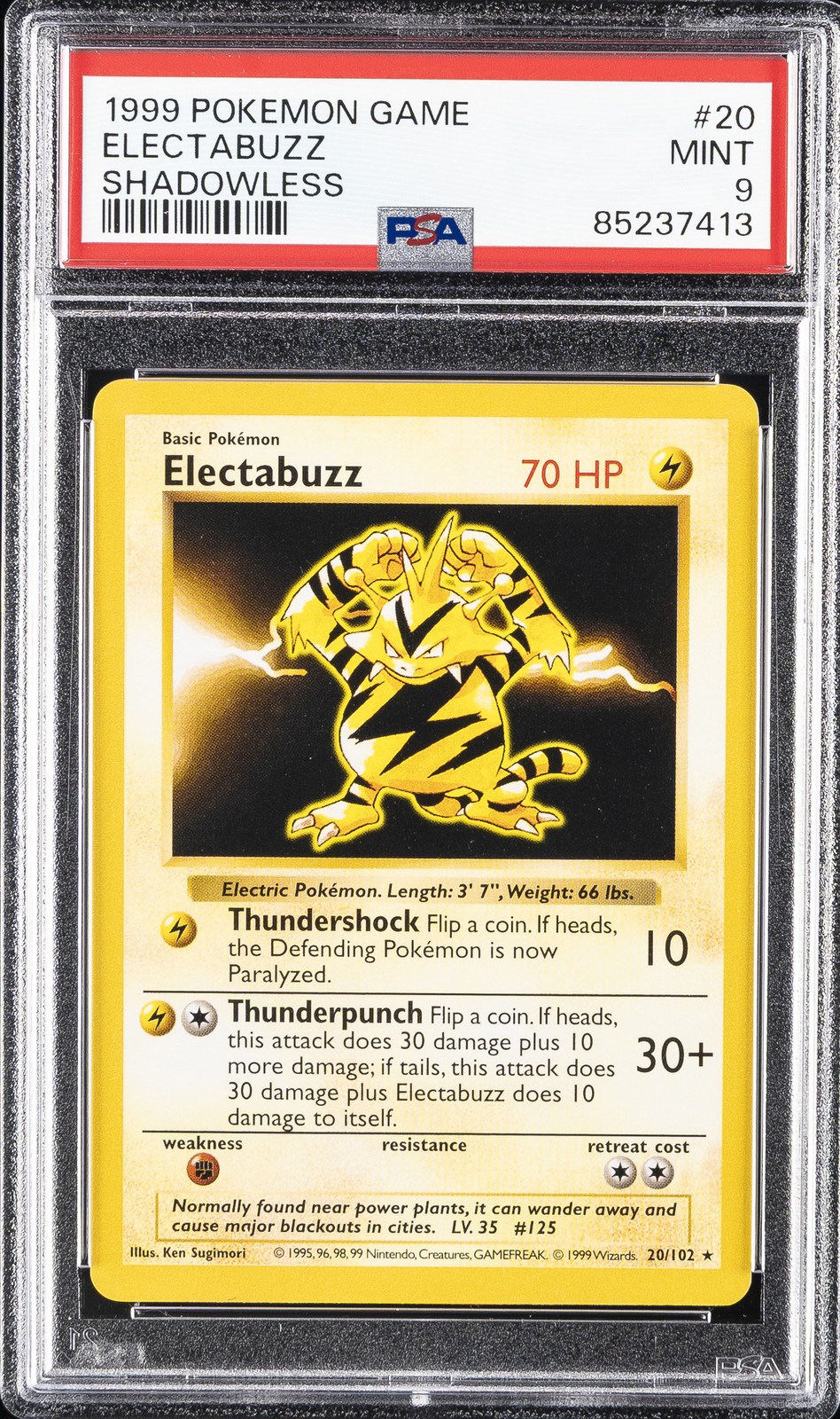 1999 POKEMON GAME SHADOWLESS #20 ELECTABUZZ PSA 9