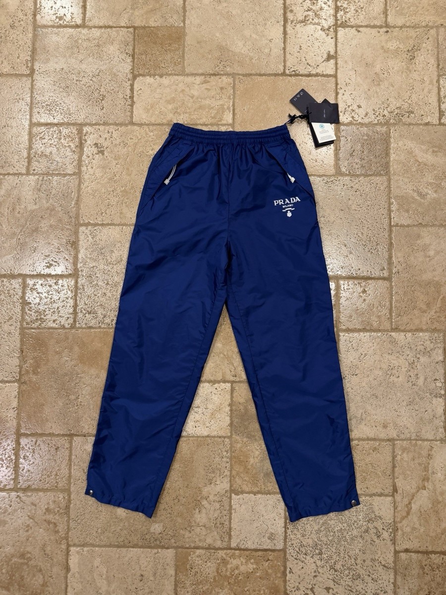 Prada Re-Nylon Logo-Print Blue Snap Bottom Track Pants | eBay