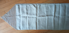 VTG LINEN TABLE RUNNER/DRESSER SCARF W/TATTED LACE 80"L