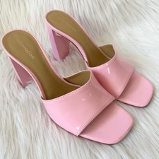 REFORMATION Georgi Block Heel Sandal Patent Leather Mule, Pop Pink, Size 6.5