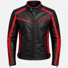 Abrigo Chaqueta Hombre Negro Rojo Cuero Genuino Café Corredor Motociclista Motocicleta