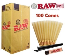 Authentic RAW Classic King Size Pre-Rolled Cones 100 Pack   Tube   Lighter