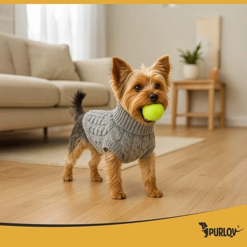 Hunde Katzen Pullover Strick Bekleidung Mantel Rollkragen schwarz beige grau S-L - Bild 3 von 4
