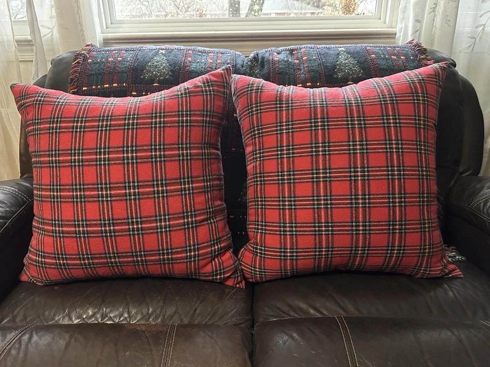 2 ( Pair) Plaid Red Blue Green Yellow Tartan Pillows Ralph Lauren Style 22 X 22 - Image 4 of 4