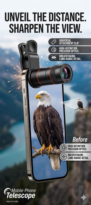 universal 8x 12x 20x telescope phone lens kit with clip mount