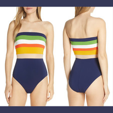 NWT 148 Robin Piccone Casey Colorblock Bandeau One-Piece Swimsuit SZ 8 2472