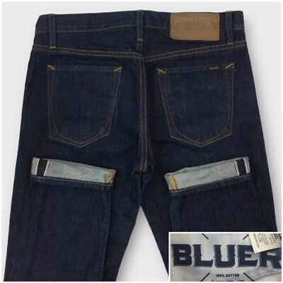 BLUER Denim Made In USA Mens Jeans Size 31x35 Slim Fit Selvage Dark Wash