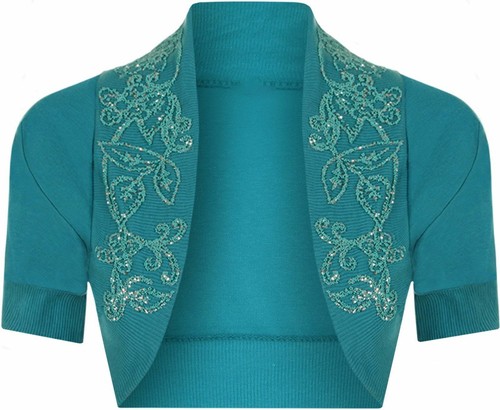 Womens Ladies Cotton Sequin Beaded Cap Short Sleeve Shrug Bolero Cardigan Top - Picture 70 of 97