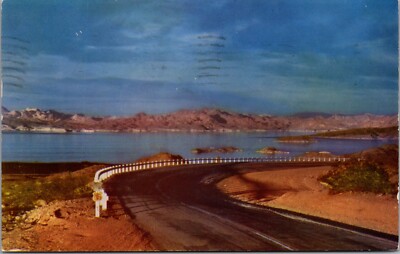Lake Mead Nevada Hwy 466 1950s Mike Roberts Studio Desert Chrome Postcard NV 