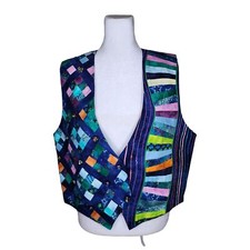Vintage 1980s Patchwork Sleeveless Stars Stripes Vest Womens Size M Blue