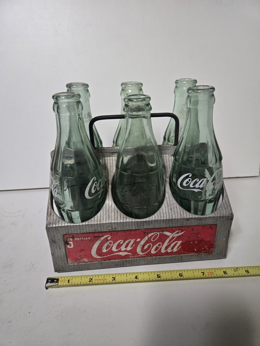 Vintage Coca Cola Metal Aluminum 6-Pack Bottle Carrier w/ 6 Coke