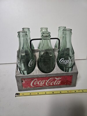 Vintage Coca Cola Metal Aluminum 6-Pack Bottle Carrier w/ 6 Coke