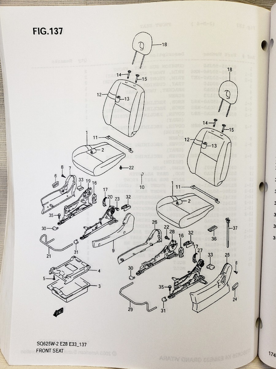 2004 04 SUZUKI Grand Vitara 2WD 4WD Parts Catalog Book Part Manual