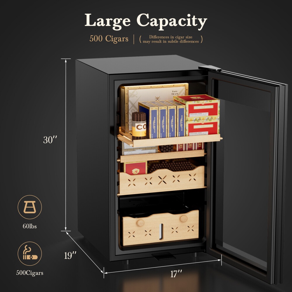 65L Electric Cigar Humidor,500 Counts Large Capacity w/Cooling & Heating Humidor