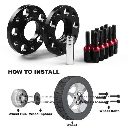 4* 15mm 5x120 72.56mm Hub Centric Wheel Spacers & 20Pcs Cone bolt W/sleeve Black - Picture 7 of 10