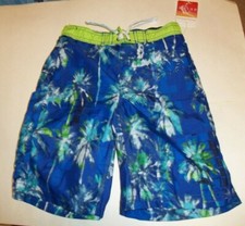NEW Tommy Bahama boys sz 7 swim trunks board shorts elastic waist blue green