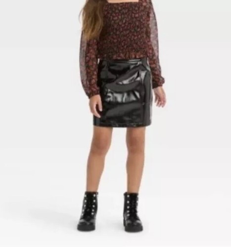 NWT Girls Art Class Shiny Black Pleather Faux Leather Skirt Size L 10/12 - Picture 3 of 5